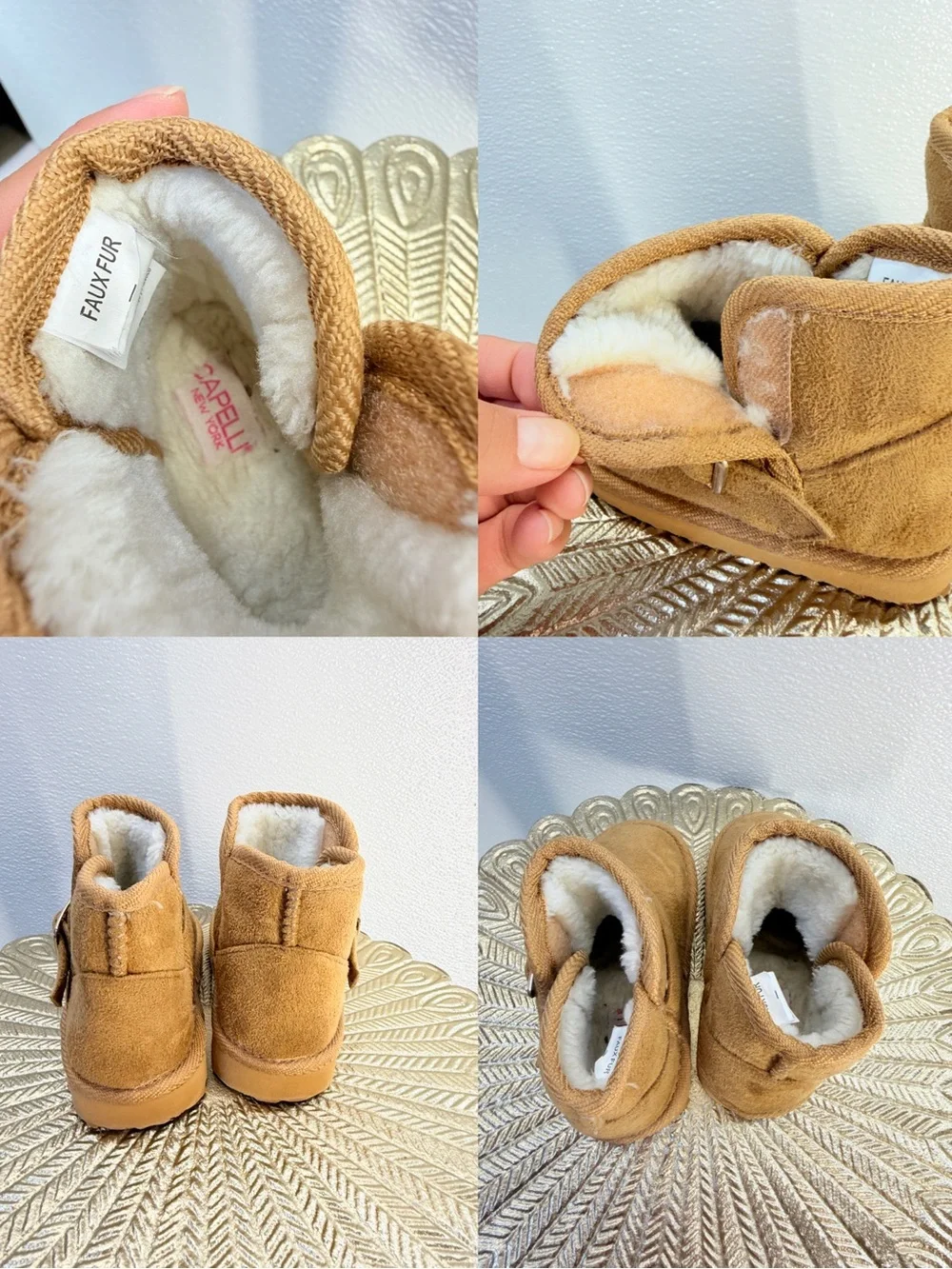 Capelli New York Kids Faux Fur Buckle Ankle Boots Tan
